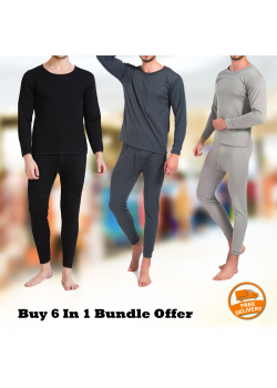 Buy 6 In 1 Bundle Offer 3 Piece Underwear Top, 3 Piece Bottom Male Crew Neck Long Johns Long Sleeve Pajama Set, 9027